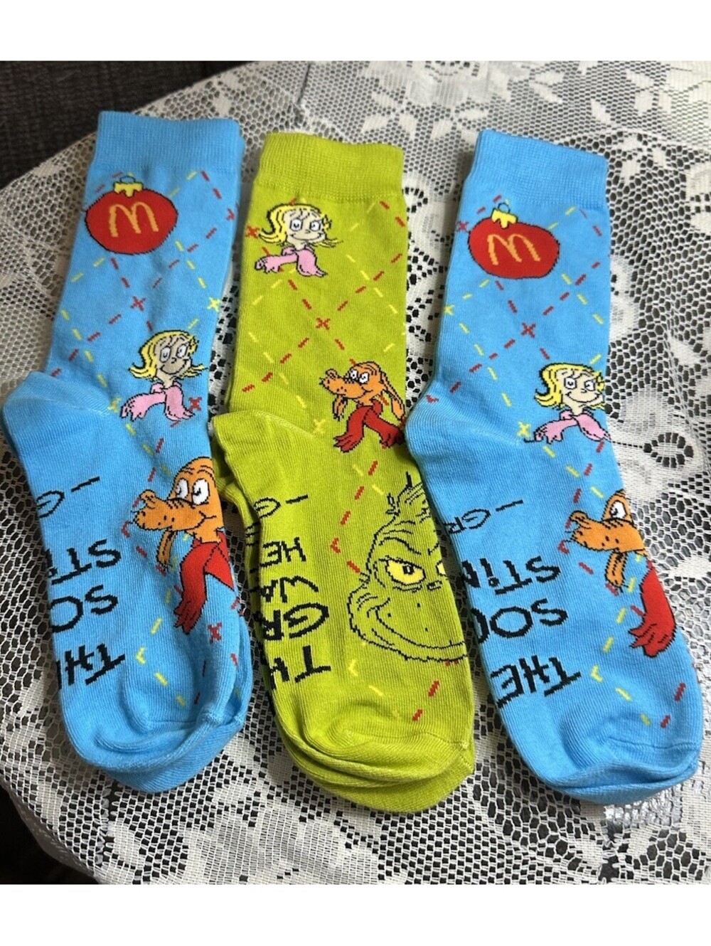 McDonald’s Grinch Meal Adult Happy Meal Promo Socks 3 Pair Lot New & Unused